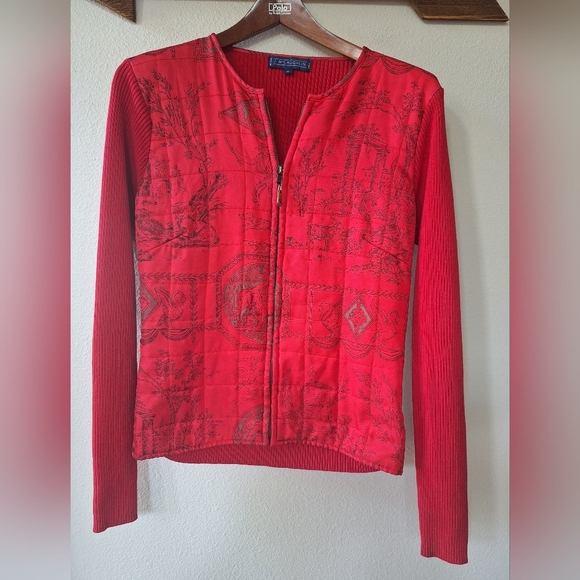 J. McLaughlin Womens Red Quilted Front Silk Full Zip Sweater/Jacket Size M - Picture 1 of 6